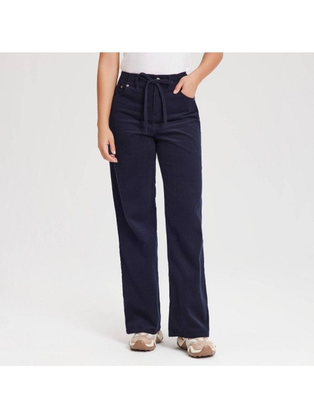 K-225 Universal Thread Women's Size M Navy Corduroy Wide-Leg Pants Elastic Waist